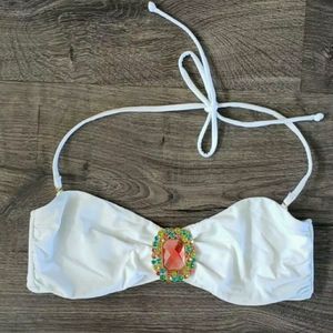 Victoria's Secret White Jeweled Bandeau Bikini Top Sz M